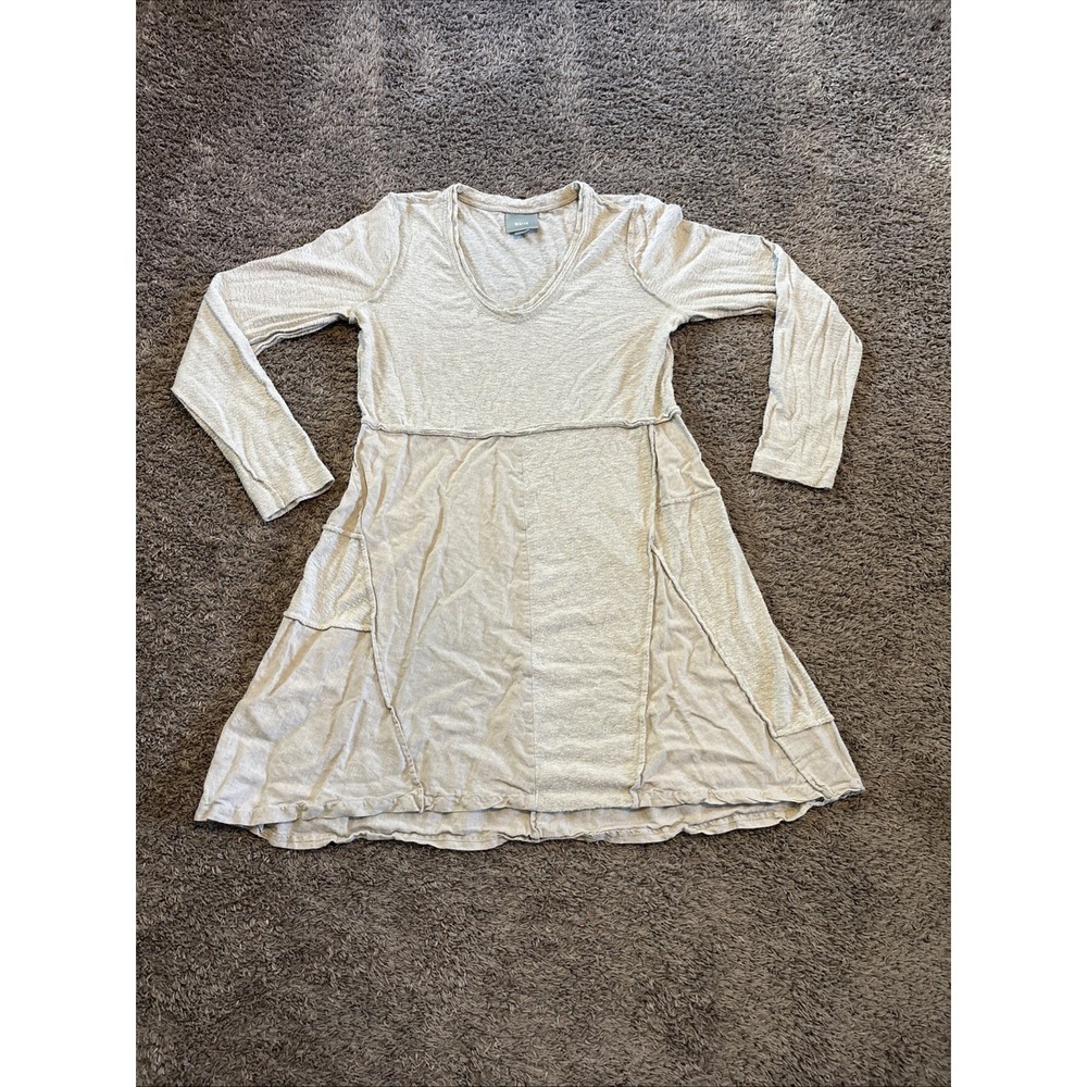 Maeve Oatmeal Boucle Knit & Solid Panel A Line Dress Women's Size L Large